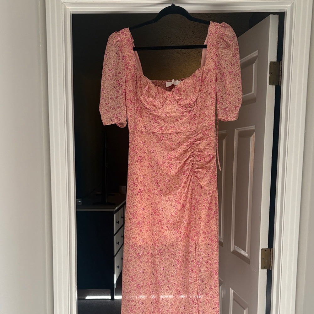 Astr Pink Floral Midi Dress